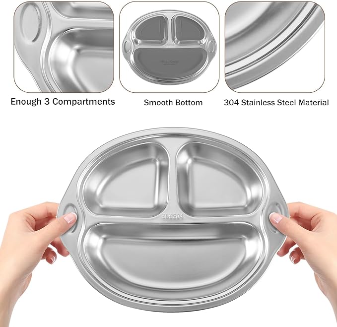 Stainless Steel Baby Suction Plates: Divided Plates for Babies and Toddlers, Made of 100% Food-Grade Materials Ideal for Baby-Led Weaning BPA-Free Toddler Feeding Dishwasher Safe Gray
