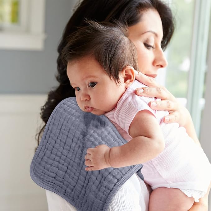 Looxii Muslin Burp Cloths 100% Cotton Muslin Cloths Large 20''x10'' Extra Soft and Absorbent 6 Pack Baby Burping Cloth for Boys and Girls (Fog Blue)