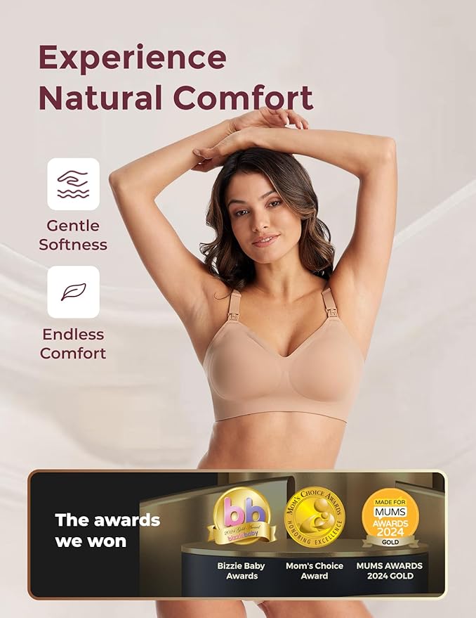 Momcozy Nursing Bras for Breastfeeding, YN21 Seamless Ultra Comfort Maternity Bra, Natural Shape, Pregnancy Sleep Bralette