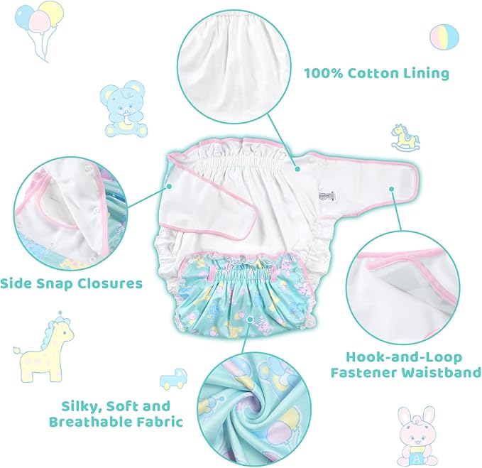 Littleforbig Silky Adult Ribbon Omutsu Diaper Wrap Cover Adjustable Reusable Waterproof - Baby Parade Repeating Pattern