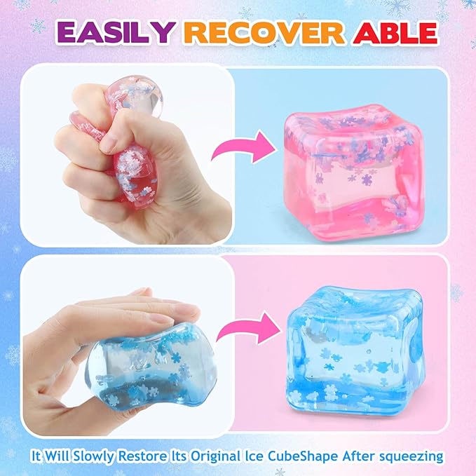 Ice Cube Fidget Toy for All Ages: 3 Pcs Sensory Squishy Fidget Toys, Square Stress Balls, Classroom Prizes, Anxiety Relief Stress Cube Gift for Kids Teens Adults