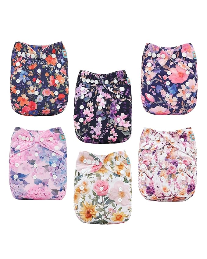 ALVABABY Baby Cloth Diapers 6 Pack with 12 Inserts Cloth Diaper Covers Adjustable Washable Reusable for Baby Girls and Boys 6DM115A