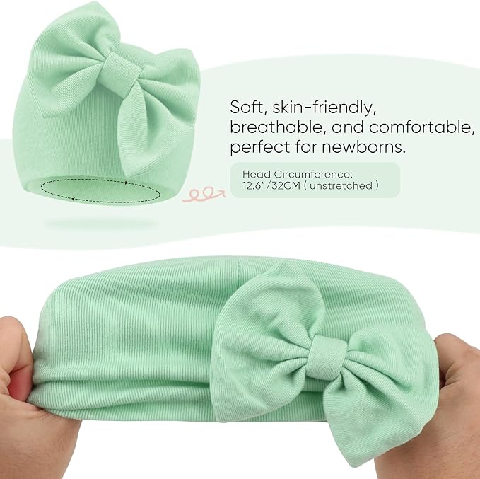 BQUBO Newborn Girls Hats Baby Hat and Mittens Set Infant Caps Bow Hospital Beanie with No Scratch Mittens for Baby Boys Girls