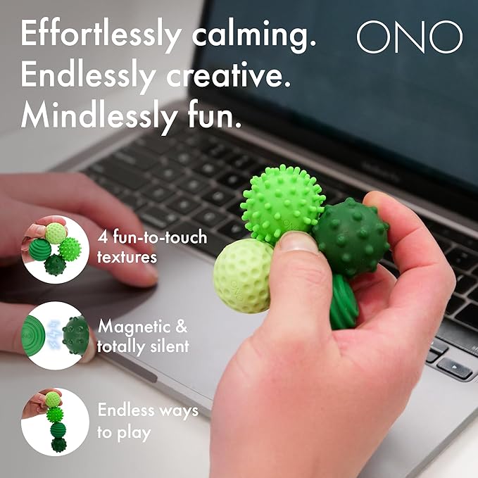 ONO Signets – Silicone Magnetic Balls with Textured Dimples, Bumps, and Waves | Fun to Play with Fidget Toy for Adults | Help Relieve Stress, Anxiety, Tension (Emerald, Set of 4)