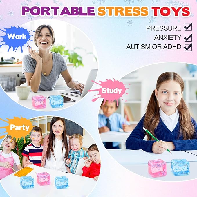Ice Cube Fidget Toy for All Ages: 2 Pack Sensory Squishy Fidget Toys, Square Stress Balls, Classroom Prizes, Anxiety Relief Stress Cube Gift for Kids Teens Adults