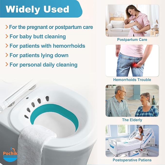 Pochik Sitz Bath for Toilet Seat, Sitz Baths for Hemorrhoids and Postpartum Care, Yoni Steam Seat, Collapsible Basin for Epsom Salt Soak, Sits Bath Kit for Women - Green