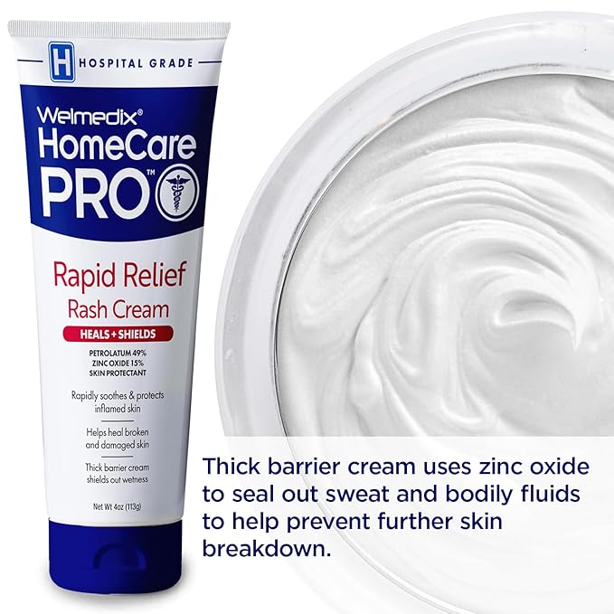 Welmedix HomeCare PRO Rapid Relief Adult Diaper Rash Cream – Extra Thick, Moisturizing Barrier Cream for Incontinence and Healing/Zinc Oxide (4oz Tube)