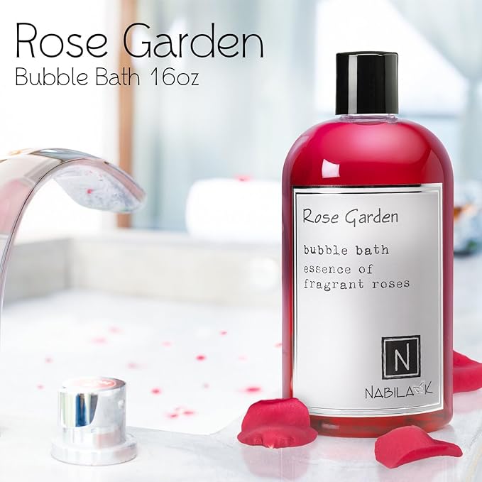 Rose Garden Bubble Bath by Nabila K - Essential Oils with Natural Ingredients for Sensitive Skin, Tear-Free, Gentle, Moisturizing - Luxury for Women & Men, 16 oz
