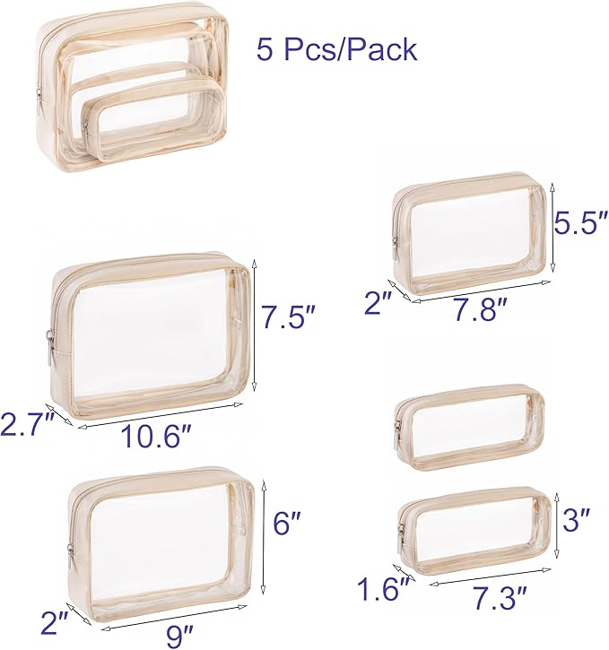 TSA Approved 5-Piece Diaper Bag Organizer Pouch Set Clear Waterproof TPU Kids Toiletry Storage Set Travel Packing Clutch Cube Bags for Baby Nursing