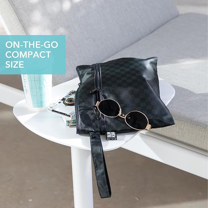 Bumkins - Waterproof Wet Bag, Wet/Dry Clutch & Clear Travel Bags - For Beach, Baby, Travel, Cloth Diapers, Pump Parts, Pool, Gym, Toiletries - Reusable & Easy to Clean - Black Check - 5 Pack