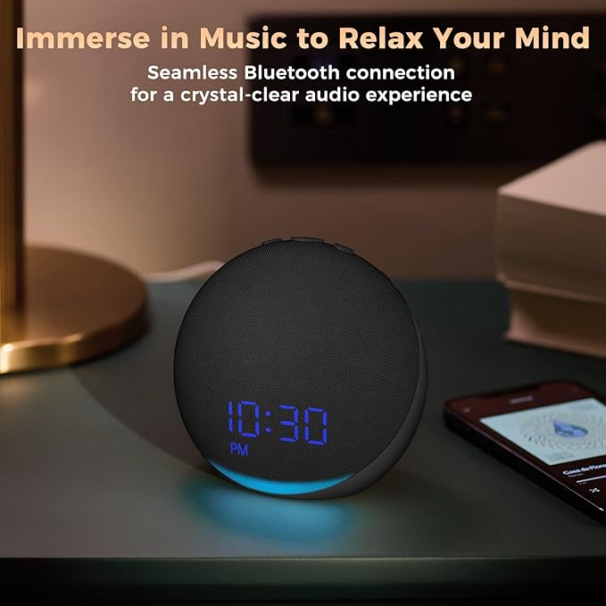 Sound Machine Alarm Clock for Bedroom: 25 Natural Sleep Sounds - White Noise Machine for Adults Kids Baby - Gentle Wake Up Alarm with Bluetooth Speaker - Black