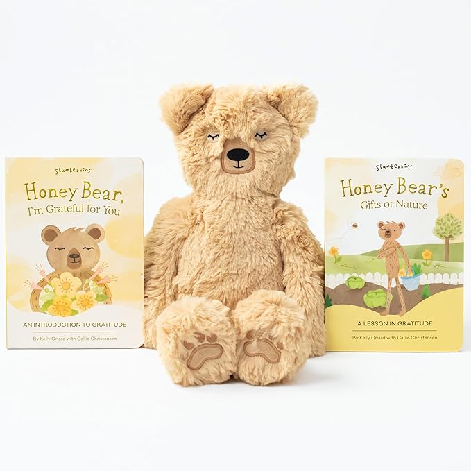 Slumberkins 14" Honey Bear Kin & 2 Board Books Complete Set Bundle | Promotes Gratitude, Respect & Sharing | Social Emotional Tools for Ages 0+ (Honey Bear Kin Plush + 2 Board Books)