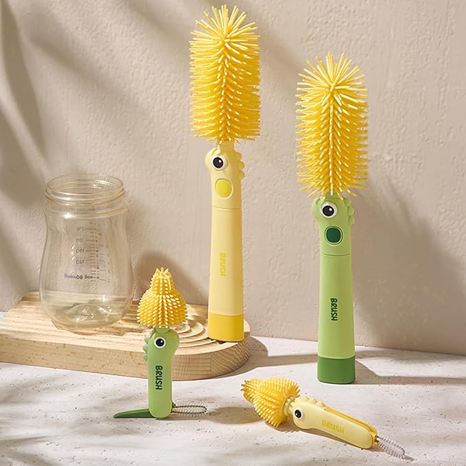 2Pcs Bottle Brush Cleaning Set Silicone Cleaner Brushes for Mason jar,Water Bottles,Baby Bottles,Tumblers,Drinking Glasses Multifunctional Portable (Green) Cute Small Cup Scrubber