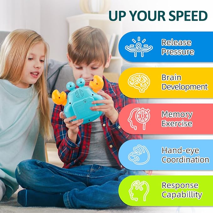 Fast Push Fidget Toys for Kids, Handheld Puzzle Sensory Toys, Quick Push Light Up Pop Game Gifts for 3-12 Year Old Boys Girls, Easter Basket Stuffers (Crab)