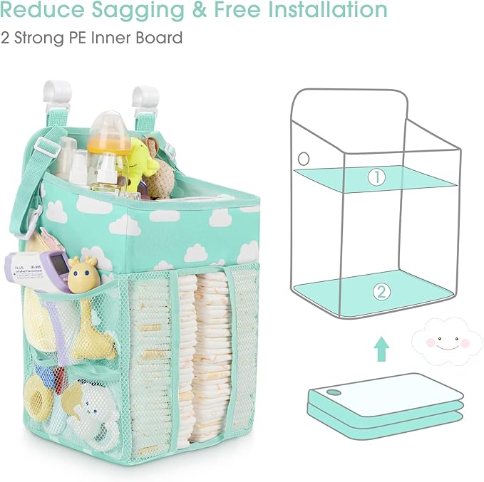 Maliton Hanging Diaper Caddy Organizer - Diaper Stacker Organizer for Changing Table, Crib, Playard & Nursery Organization Diaper Holder Baby Shower Gifts for Newborn (Blue-Green)