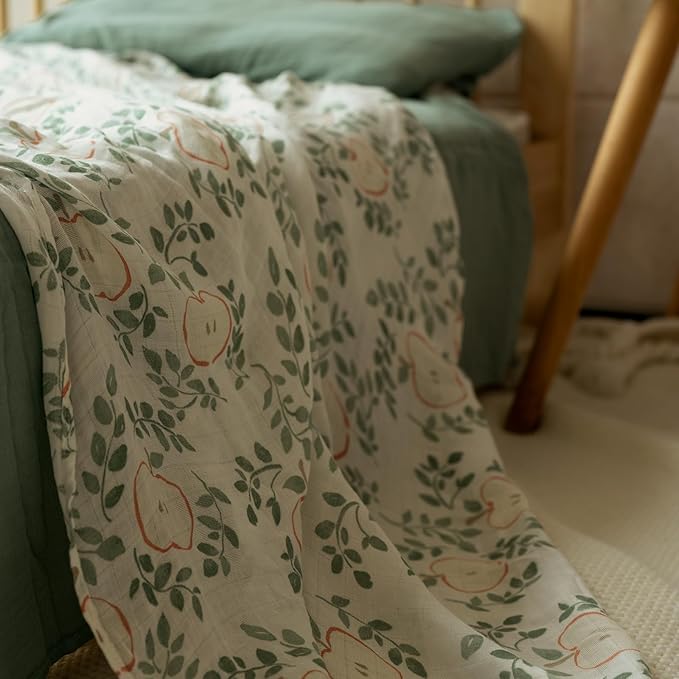 Gllquen Baby Muslin Swaddle Blankets 4-Pack Breathable Receiving Blankets (35" x 40") Soft Baby Blankets for Girls and Boys Newborn Essentials Muslin Burp Cloths Swaddle Wrap Baby Gift(Apple Paradise)