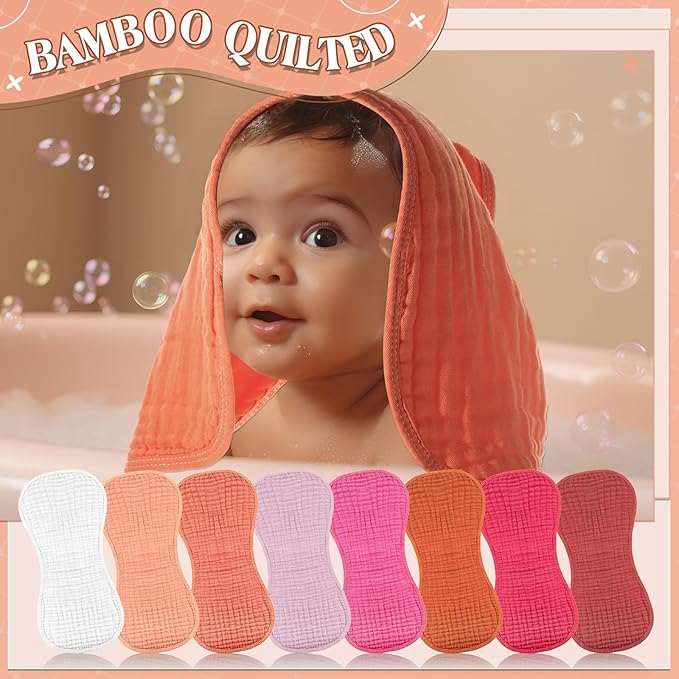 Frienda 8 Pieces Muslin Burp Cloths for Baby Cotton Burp Cloth 10 x 20 Inches Multi Colors Muslin Washcloths Diapers 4 Absorbent Layers Newborn Face Towels for Baby Boy Girl Unisex (Sweet Color)