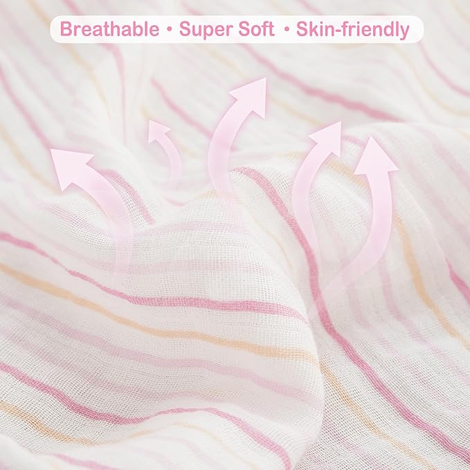 Viviland Muslin Swaddle Blankets, Swaddle Wrap for Boys and Girls, Breathable and Skin-Friendly Baby Receiving Blankets, Baby Essentials, 4-Pack Flowers & Heart, 47 x 47 inches