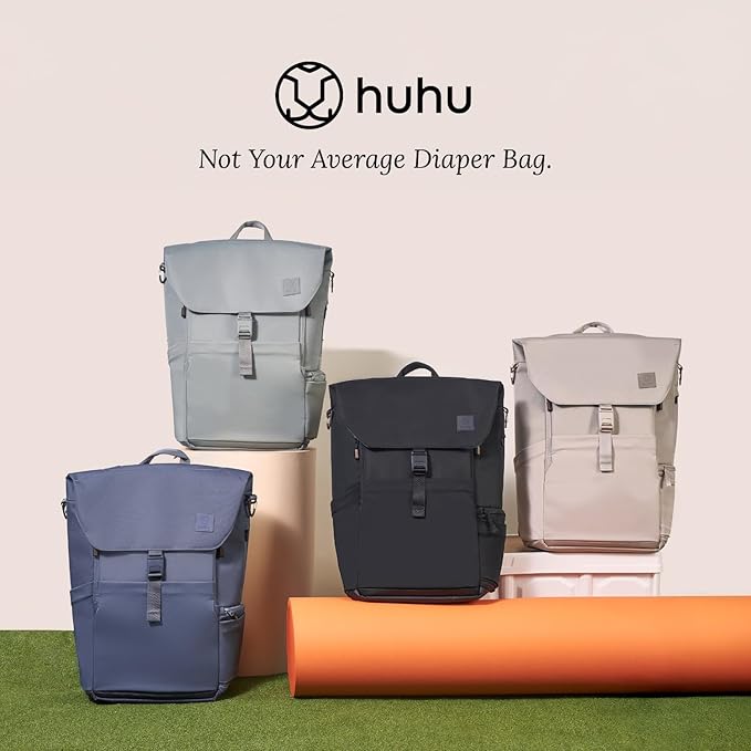 Huhu Diaper Bag Backpack – Large Baby Bag for Moms & Dads – Water-Resistant, Unisex Travel Kit for New Parents – Includes Changing Pad and 2 Organizer Pouches (Dusky Blue)