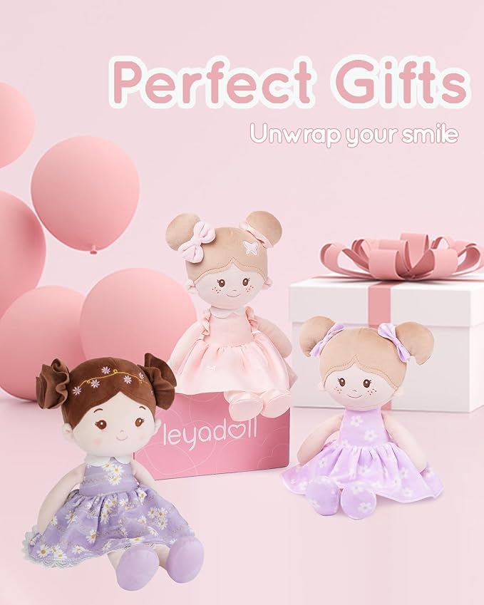 LeyaDoll Soft Baby Doll Toys (16''), My First Baby Rag Doll for 1 Year-Old Girl Birthday Gift, Christmas Plush Toys Gift for Toddler Kids Infants-Daisy-Girl-Light-Purple
