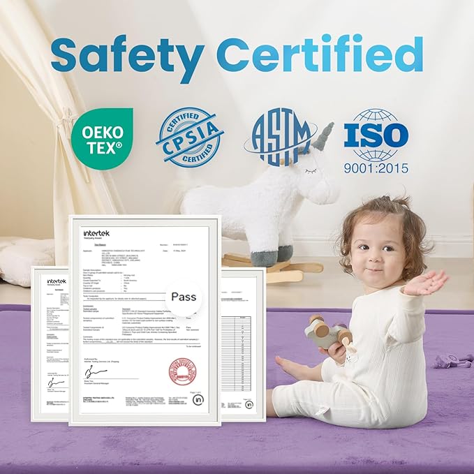 1.3" Thick Baby Play Mat for Floor, 28x72 Foam Tummy Time Mat, Padded Support Soft Plush Bedside Rugs for Infant Kids Toddler Crawling Kick Activity (Lavender)