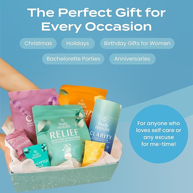Body Restore Shower Steamers Aromatherapy 30 Pack - Boo Basket Stuffers for Women, Christmas Stocking Stuffers, Birthday Gifts, White Elephant, Relaxation, Self Care - Collector's Box