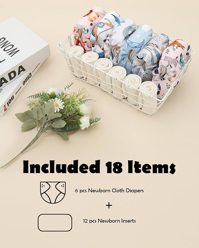 ALVABABY Baby Cloth Diapers 6 Pack with 12 Inserts Cloth Diaper Covers Adjustable Washable Reusable for Baby Girls and Boys 6DM119A