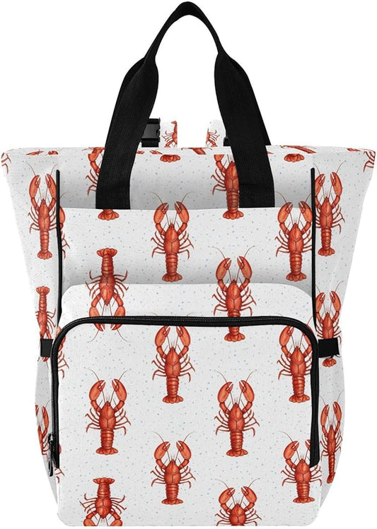 Emelivor Lobsters Red White Diaper Bag Backpack Large Capacity with Insulated Pockets Baby Bag Diaper Bags for Boy Girl Unisex Baby Women Travel