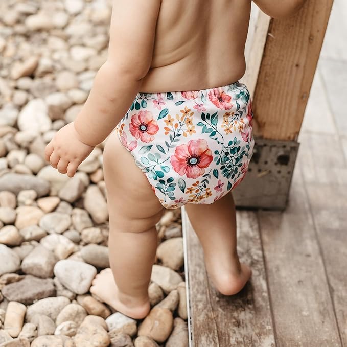 Mama Koala 3.0 Pocket Cloth Diapers for Babies with AWJ Lining, 6 Pack with 6 5-Layer Natural Cloth Diaper Inserts - Reusable and Washable Pocket Diapers(A-Bloomin' Lovely)