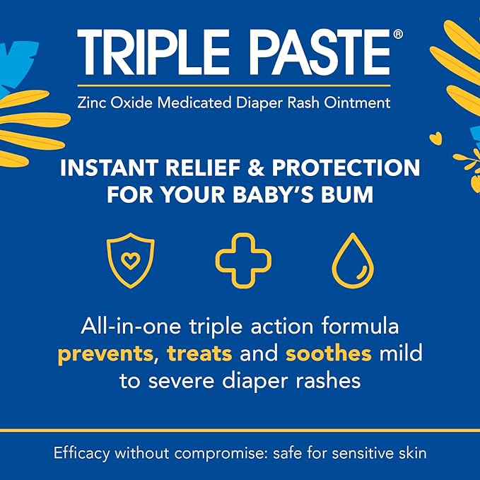 Triple Paste Diaper Rash Cream for Baby - 8 Oz Tub - Zinc Oxide Ointment Treats, Soothes and Prevents Diaper Rash - Pediatrician-Recommended Hypoallergenic Formula with Soothing Botanicals