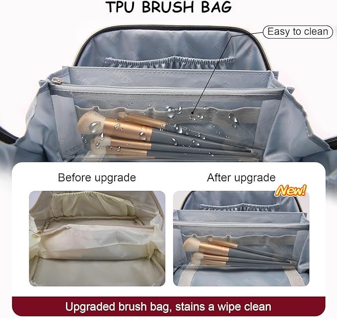 BOYATU Travel Makeup Bag Organizer Cosmetic Bag: 3 Pcs Set Make up Bags for Women with Handle - Waterproof Vegan Leather Toiletry Bags Travel Essentials Pouch with Compartments (08-Red)