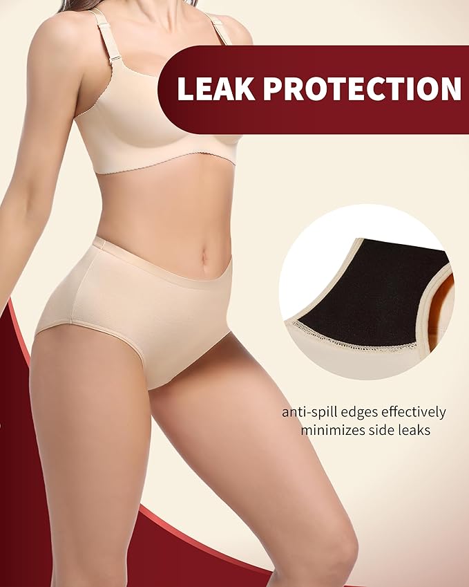 Incontinence Underwear for Women Washable, 2 oz Maximum Abosrbency Panties for Bladder Leak Proof Protection 2 Pack (Beige, L)