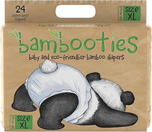 Bamboo Baby Diapers, Totally Chlorine Free for Sensitive Skin for Newborns to XXL. Hypoallergenic & Non Toxic Eco Friendlier Plant-Based Materials. TCF XL Size 5 (24 ct)