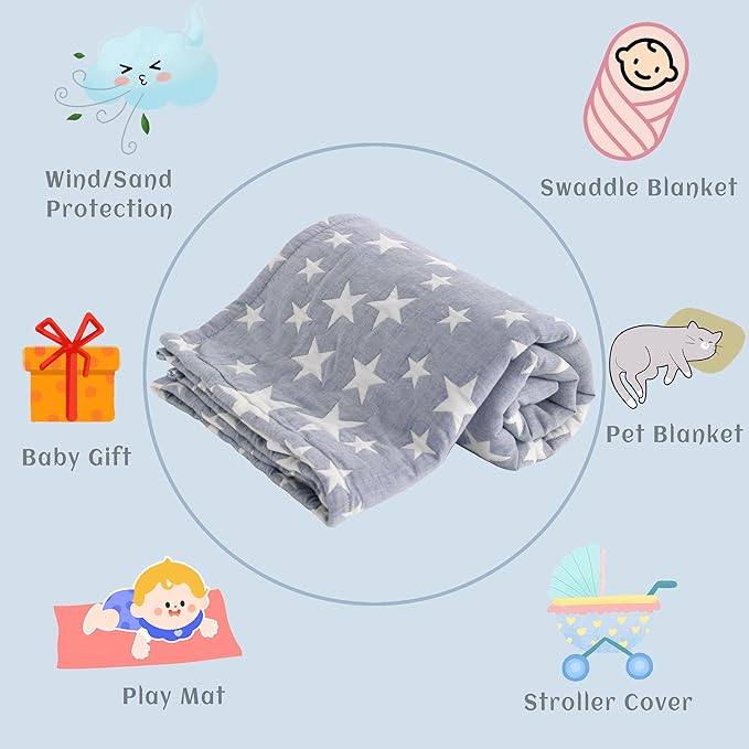 NTBAY 3 Layer Toddler Blanket, Muslin Cotton Jacquard Bed Blankets, Lightweight Thermal Baby Blanket, Super Soft and Warm Crib Blanket for All Seasons, Decoration Gift, 30"x40", Blue