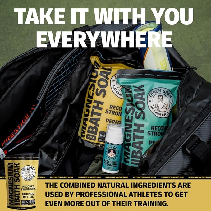 Coach Soak Recovery Bath Soak - Alternative to Epsom Salt Bath Soak - Fast-Absorbing Pure Magnesium Flakes with 21 Minerals, Bath Salts & Essential Oils - 3lbs, Energizing Citrus