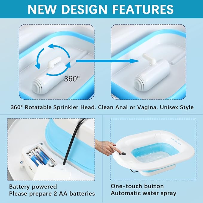 IRWPITW Sitz Bath, Electric Sitz Bath for Toilet Seat Hemorrhoids Postpartum Care Bowl, Sitz Baths Salts Tub for Women Men, Sits Bath Soak Pan, Butt Bath Basin, Portable, Water Spray Style, Blue