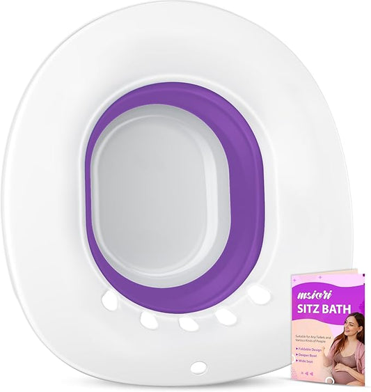 Sitz Bath for Hemorrhoids, Sitz Bath for Toilet Seat - Perineal Soaking Bath, Postpartum Care - Yoni Steam Seat - Foldable Basin for Salt Soak, Wide Seat - Use with Sitz Baths Salt