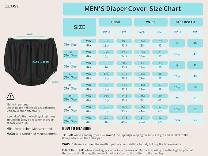 Adult Diaper Cover for Incontinence Noiseless Leak-Protection Underwear Plastic Pants Over Diapers Waterproof Rubber Pants (Black, 5XL(Men Size))