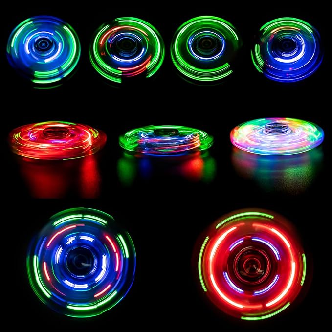 FIGROL 3 Pack LED Light Up Fidget Spinners - Halloween Party Favors & Goodie Bag Fillers. Crystal Finger Toy for Stress Relief, Gifts for Kids & Teens.