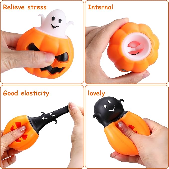 Tlswshsy 12 Pcs Halloween Pumpkin Squishy Toy, 2 Colors Pumpkin Relieve Stress Fidget Toys, Squeeze Sensory Ghost Toys for Halloween Party Decoration Trick or Treat Office Toy