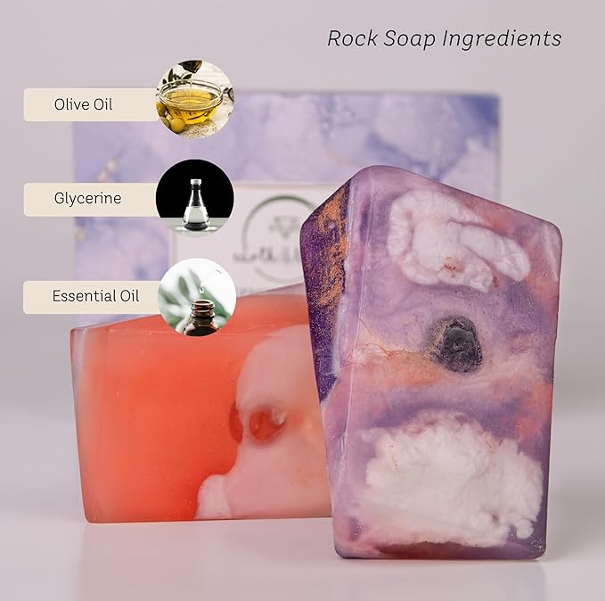 Rock Soap Gift Set of 2- Mothers day Gift- Decorative Scented Gemstone Soap with Crystals Inside- with Natural Ingredients & Essential Oil