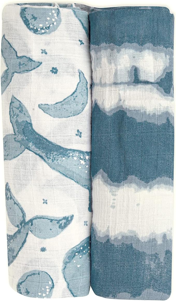 Crane Baby 100% Cotton Muslin Swaddle Blanket, Caspian Ocean - Set of 2, 47" x 47" - Swaddles for Newborns & Babies