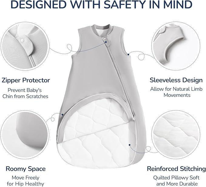 1.0 Tog 2.5 Tog Baby Sleep Sack, 100% Cotton Baby Sleeping Bag 3-24M, 2-Way Zipper Baby Wearable Blanket