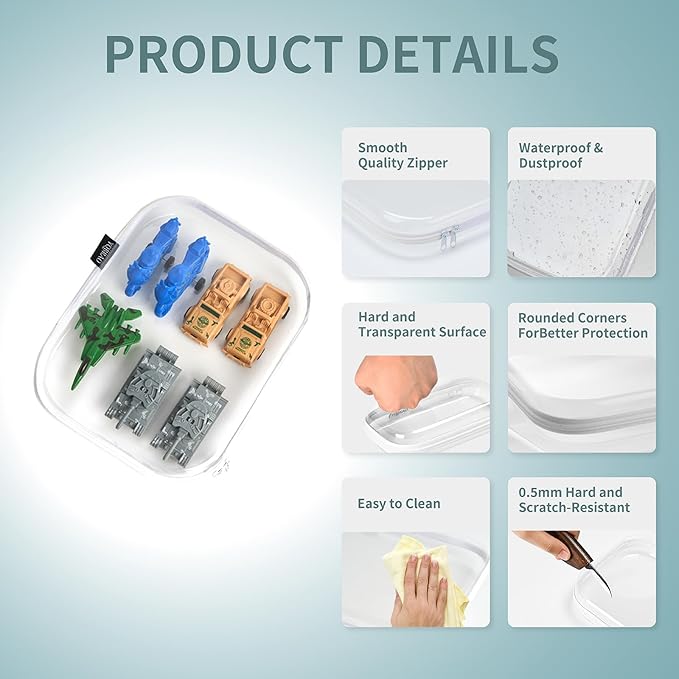 Hard Sided Clear Zipper Case for Storage- Professional-Grade Plastic Clear Zipper Pencil Case,Toy Storage Bins, Toiletry Pouch, Travel Organizer, Cosmetic Bag（White,2 Pack, L）