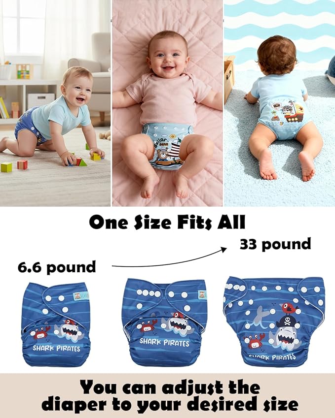 ALVABABY Baby Cloth Diapers 6 Pack with 12 Inserts Cloth Diaper Covers Adjustable Washable Reusable for Baby Girls and Boys 6DM133A