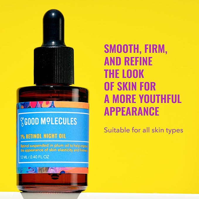 Good Molecules 1% Retinol Night Oil - Retinol and Rosehip Face Oil Formula for Look of Fine Lines & Wrinkles, Anti-Aging, Skin Firming, and Moisturizing - Skin Care for Face