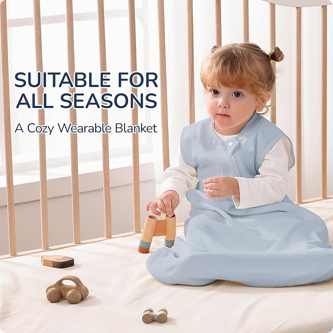 1.0 Tog 2.5 Tog Baby Sleep Sack, 100% Cotton Baby Sleeping Bag 3-24M, 2-Way Zipper Baby Wearable Blanket