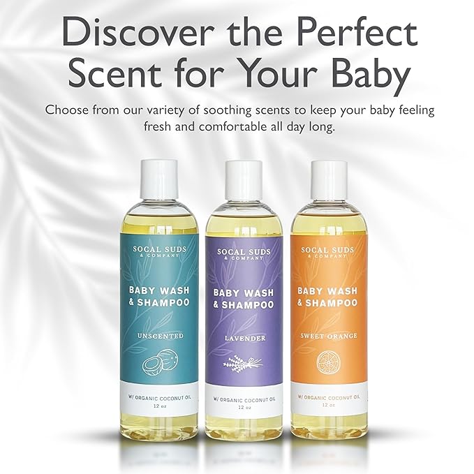 SoCal Suds & Company Organic Baby Shampoo and Body Wash - 2-in-1 Castile Soap, Hypoallergenic, Sensitive Skin, Natural Soap, Toddler Shampoo, Infant, Newborn, Kids Body Wash - 12oz Fragrance Free