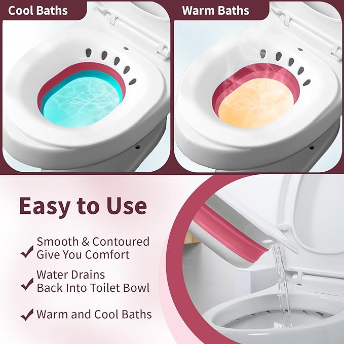 Sitz Bath for Hemorrhoids, Sitz Bath for Toilet Seat - Perineal Soaking and V Steaming, Postpartum Care - Yoni Steam Seat - Collapsible Storage - Use with Sitz Baths Salt