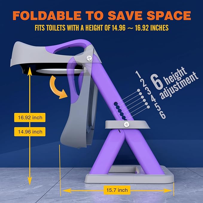SKYROKU New Sector-Shape Stabilized Base 2-in-1 Toddler Toilet Seat, Potty Training Toilet with Splash Guard, Anti-Slip Pad, and Step Stool (Dark Blue) (8868-Grey Purple)